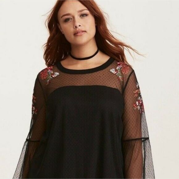 Lane Bryant‎ SHEER lace embroidered yoke bell sleeve shirt plus size 18 20 2X - Picture 1 of 13